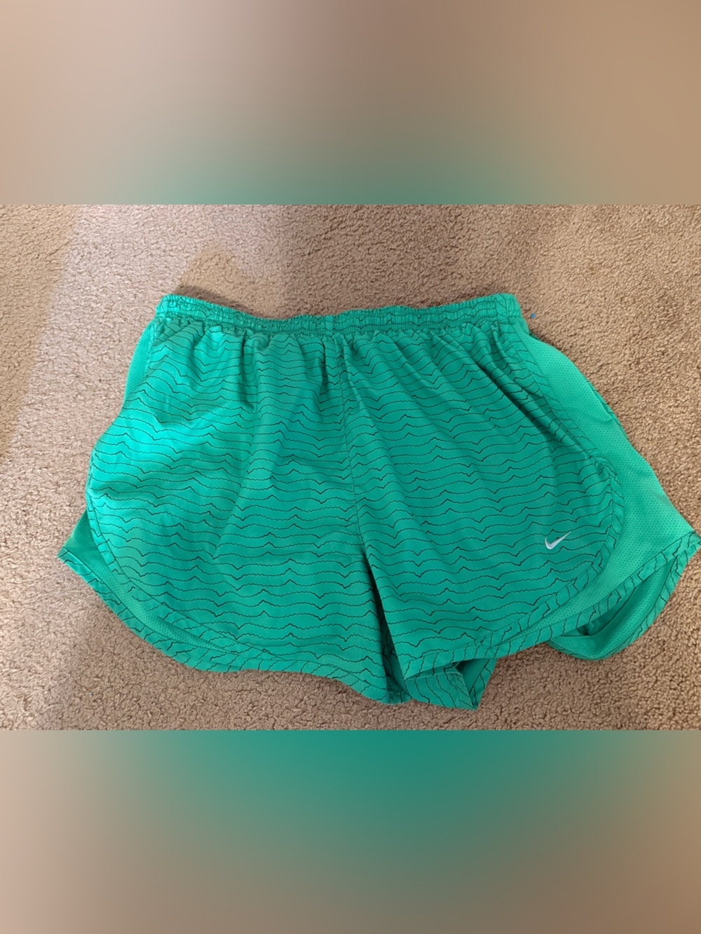 Nike Green Running Shorts with Wave Lines